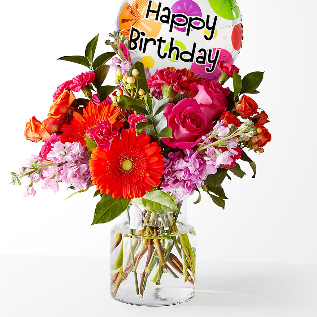 Fiesta Bouquet with Birthday Balloon – Blooming Branches, Guttenberg IA