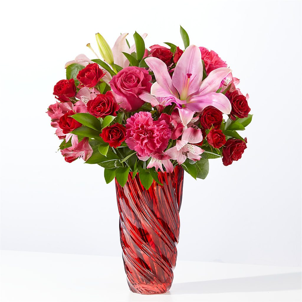 In Love Bouquet with Luxe Swirl Vase – Blooming Branches, Guttenberg IA