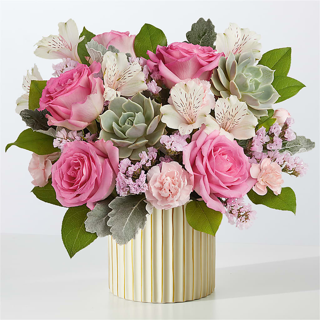 Dusty Rose Bouquet with Ivory Vase – Blooming Branches, Guttenberg IA