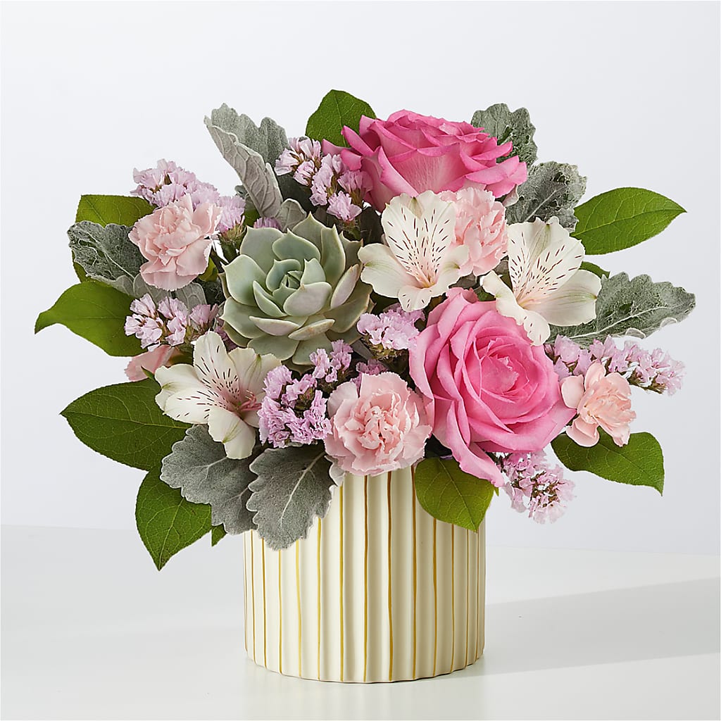 Dusty Rose Bouquet with Ivory Vase – Blooming Branches, Guttenberg IA