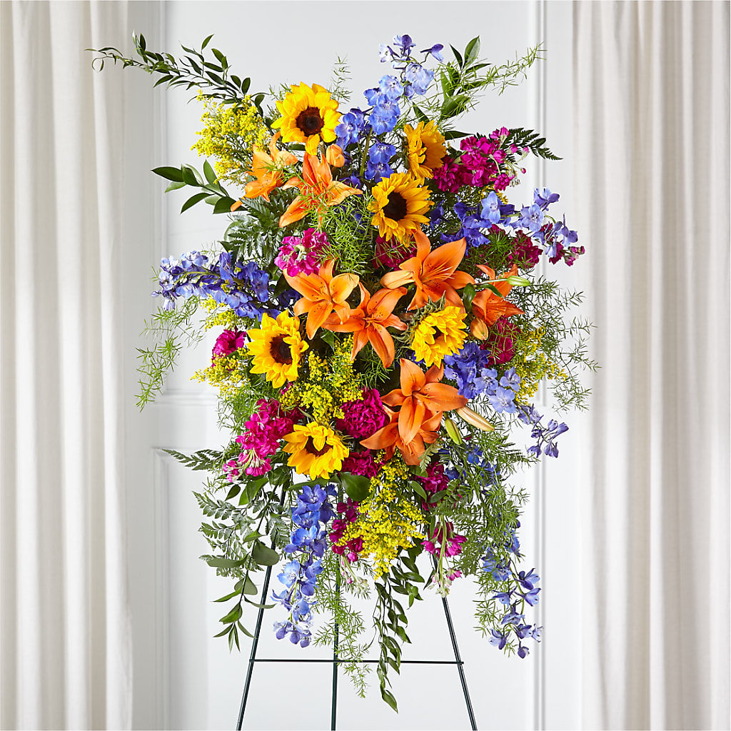 Sunlit Memories Standing Spray (Standard) – Blooming Branches, Guttenberg IA