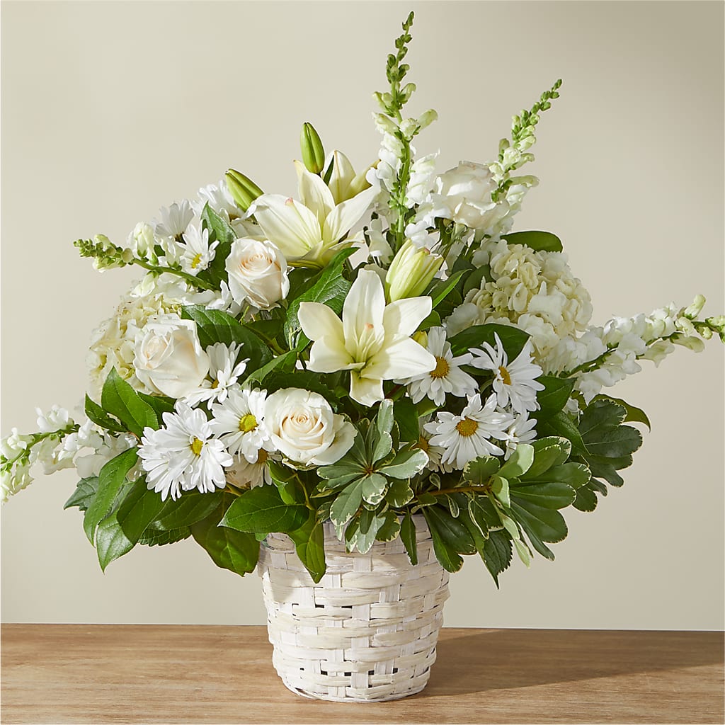 Ivory Elegance Floral Basket – Blooming Branches, Guttenberg IA