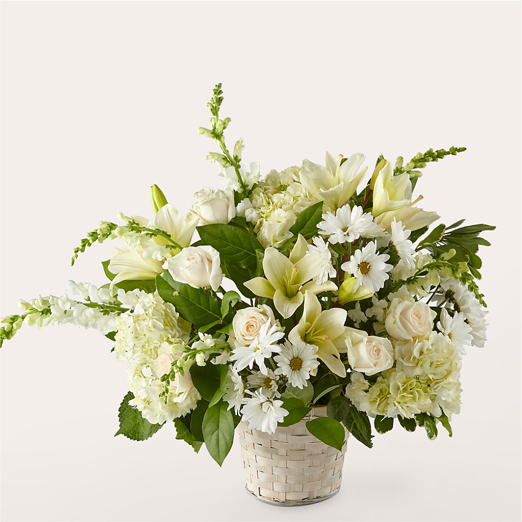 Ivory Elegance Floral Basket – Blooming Branches, Guttenberg IA