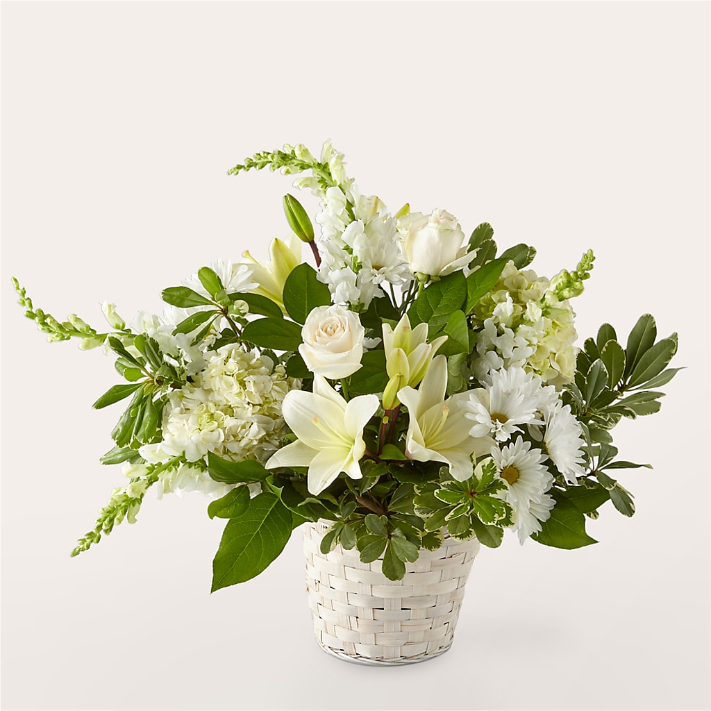 Ivory Elegance Floral Basket – Blooming Branches, Guttenberg IA