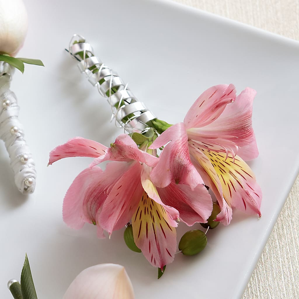 Pink Peruvian Lily Boutonniere – Blooming Branches, Guttenberg IA