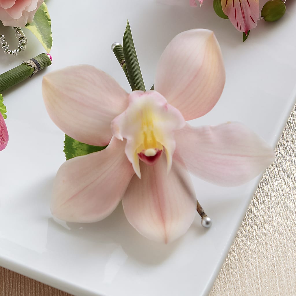 Pink Cymbidium Boutonniere – Blooming Branches, Guttenberg IA