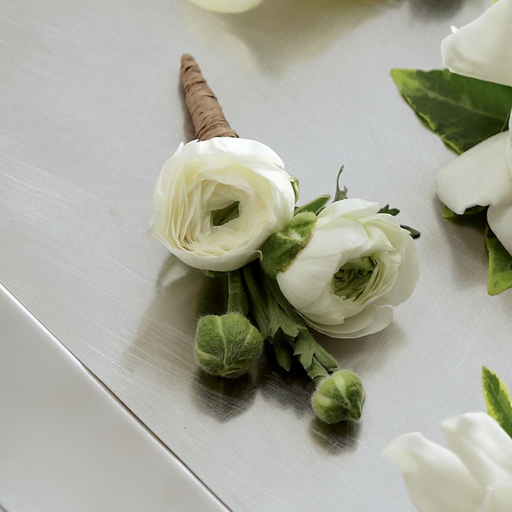 White Ranunculus Boutonniere – Blooming Branches, Guttenberg IA