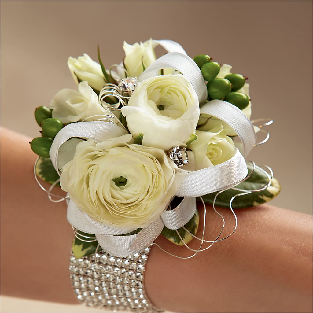 White Wedding Corsage – Blooming Branches, Guttenberg IA