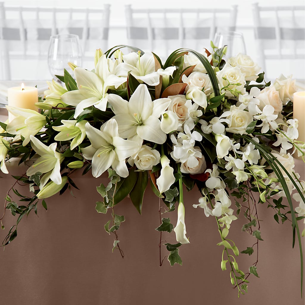 White Linen Arrangement – Blooming Branches, Guttenberg IA