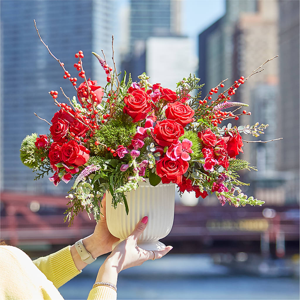 Big Red Bow Bouquet –  Blooming Branches, Guttenberg IA