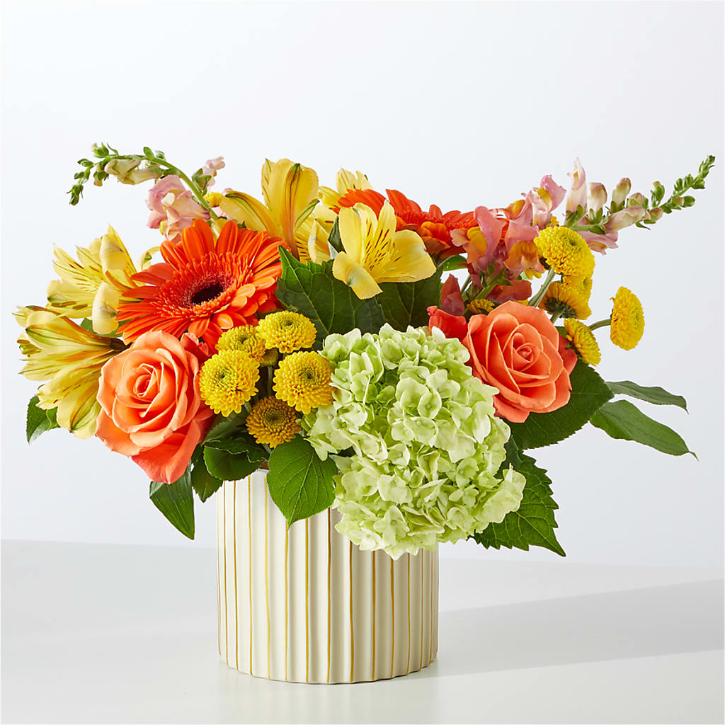 Autumn Sunshine Bouquet with Ivory Vase –  Blooming Branches, Guttenberg IA