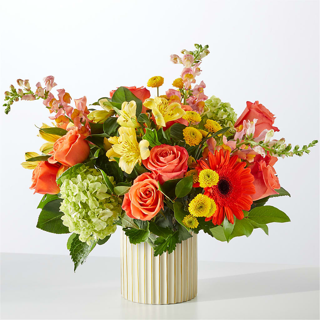 Autumn Sunshine Bouquet with Ivory Vase –  Blooming Branches, Guttenberg IA