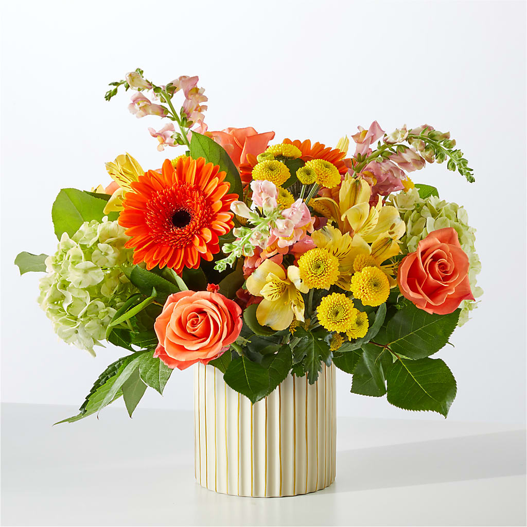 Autumn Sunshine Bouquet with Ivory Vase –  Blooming Branches, Guttenberg IA