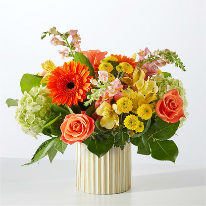 Autumn Sunshine Bouquet with Ivory Vase –  Blooming Branches, Guttenberg IA