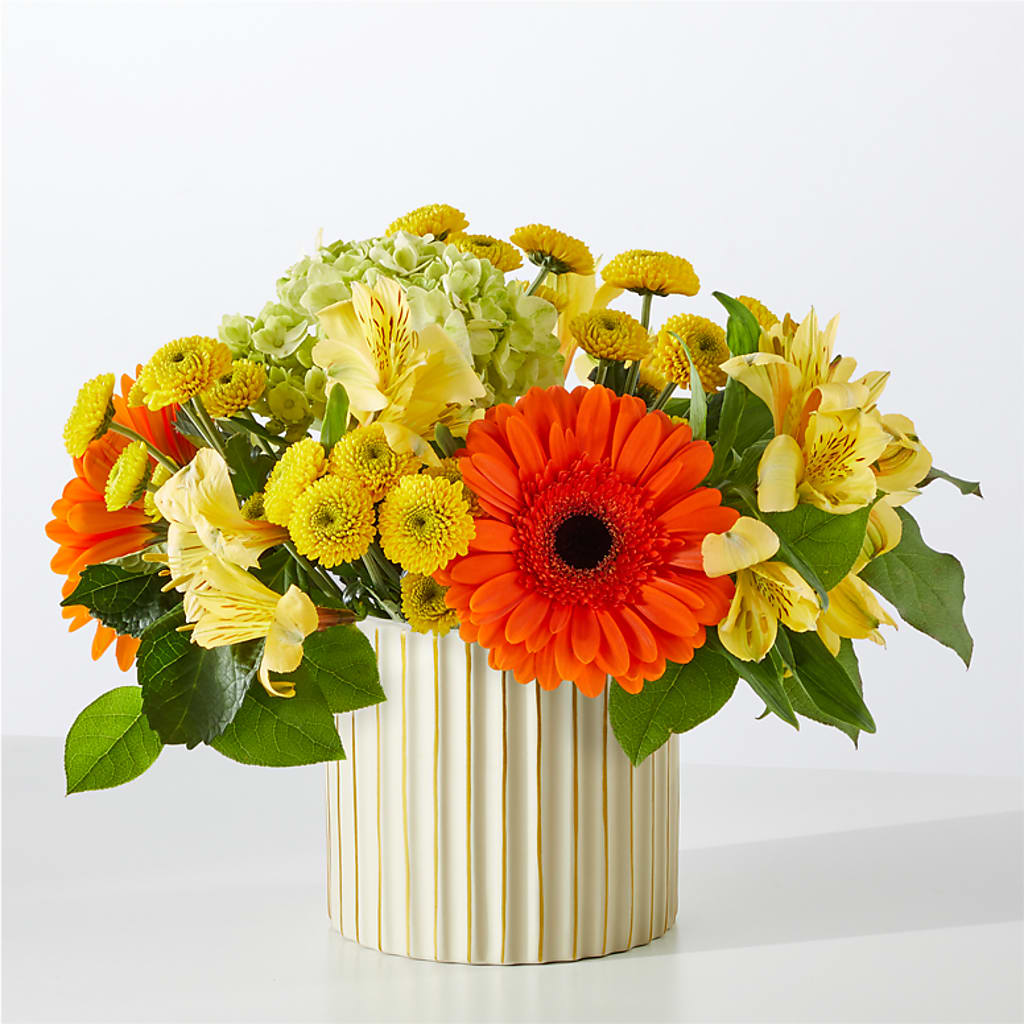 Autumn Sunshine Bouquet with Ivory Vase –  Blooming Branches, Guttenberg IA